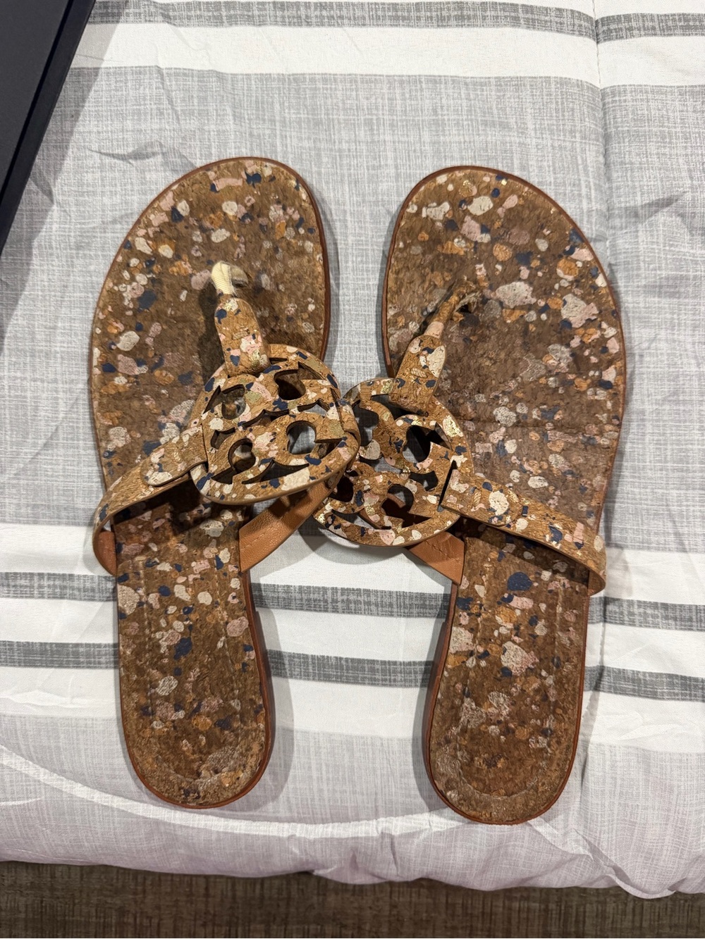 Tory Burch Multicolor Speckled Leather Logo Slide Sandals